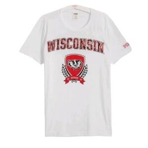 Pink VS Collegiate Collection WISCONSIN BADGERS White Crew Neck Tee Sz. M BLING